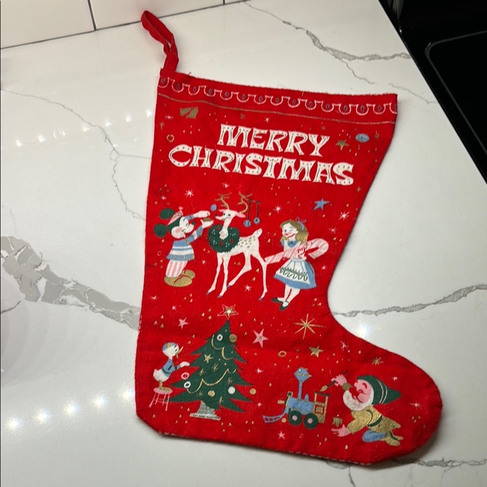 Vintage 1960s Disney Christmas stocking 15" x 10" Mickey Mouse , Donald Duck